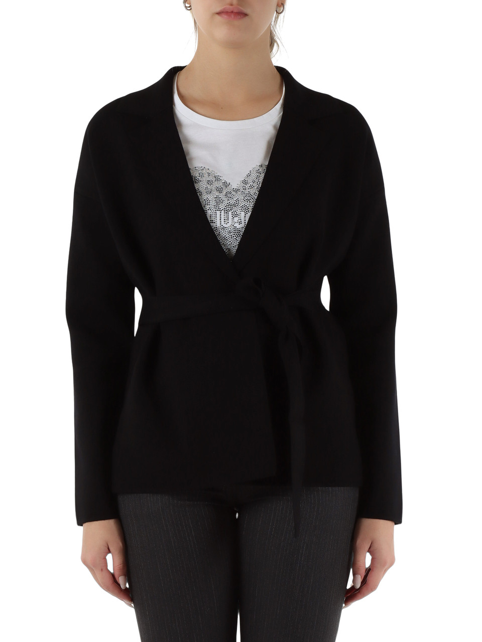 SCHWARZ | Cardigan aus Viskosemischung mit Gürtel