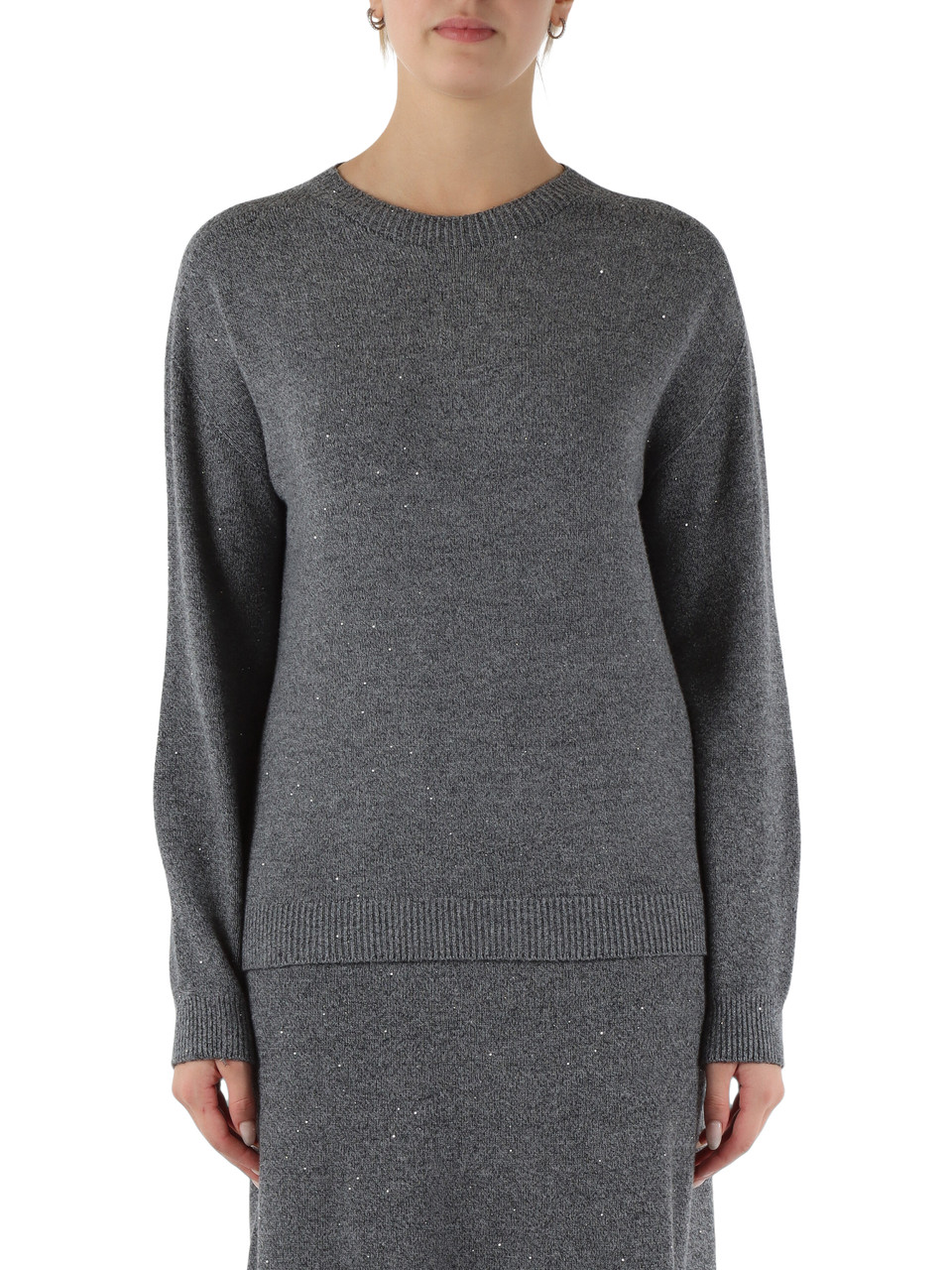 GRIGIO | Maglia girocollo in misto viscosa con micro paillettes