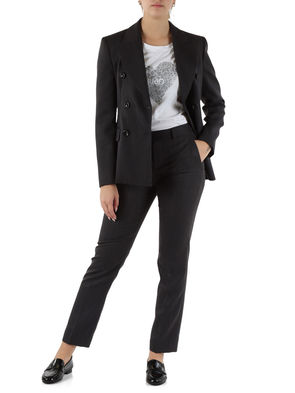 GRIGIO SCURO | Pantalone gessato in misto viscosa