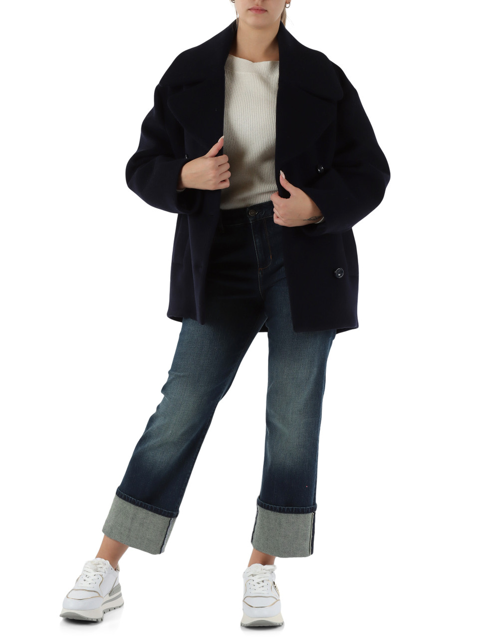 BLU SCURO | Caban in misto lana con spilla rimovibile
