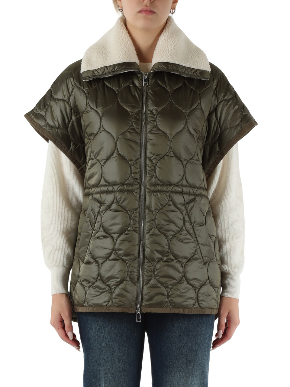 Militärgrün | Steppweste mit Kordelzug in der Taille