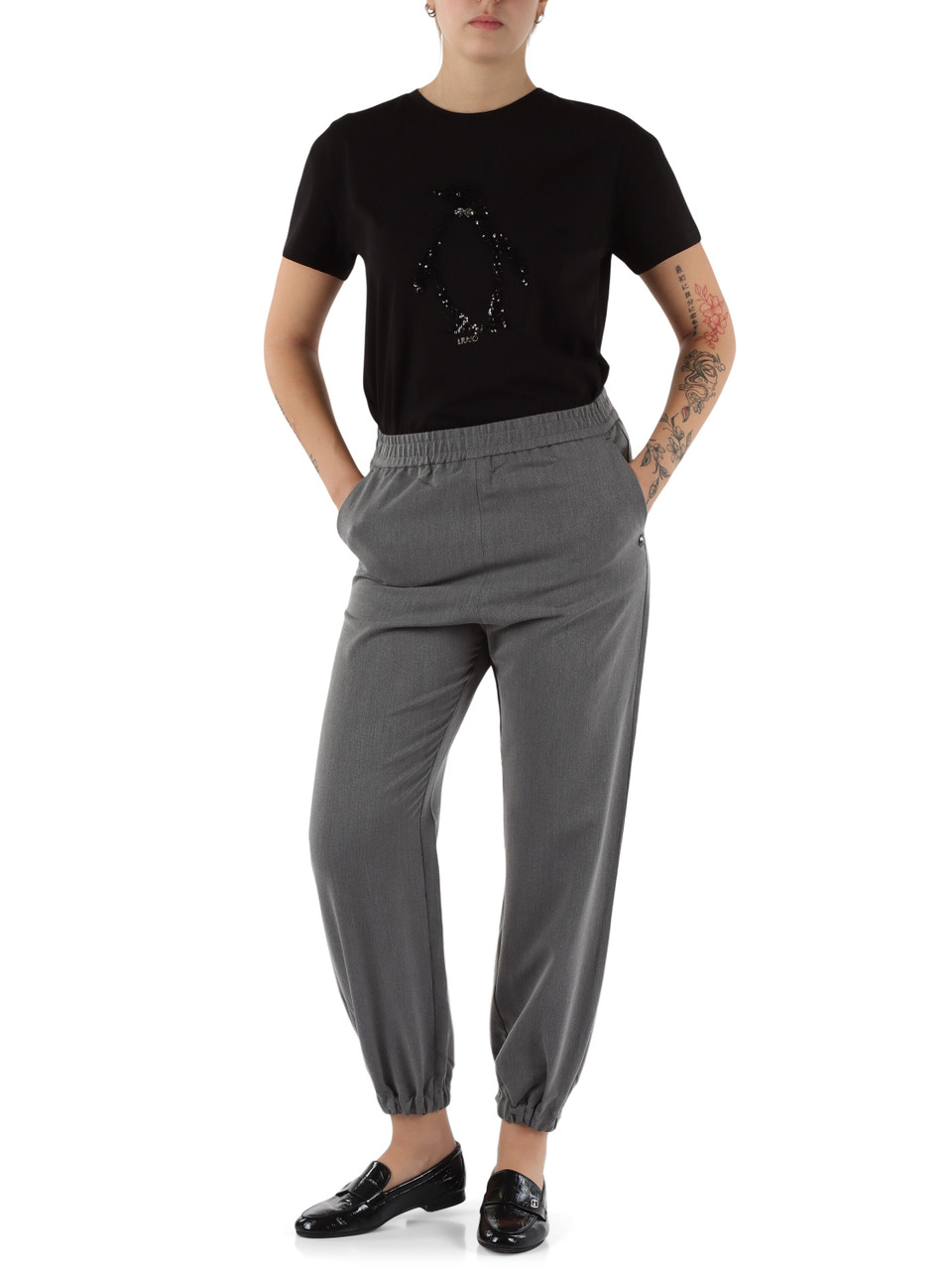GRIGIO | Pantalone in misto viscosa con placca logo