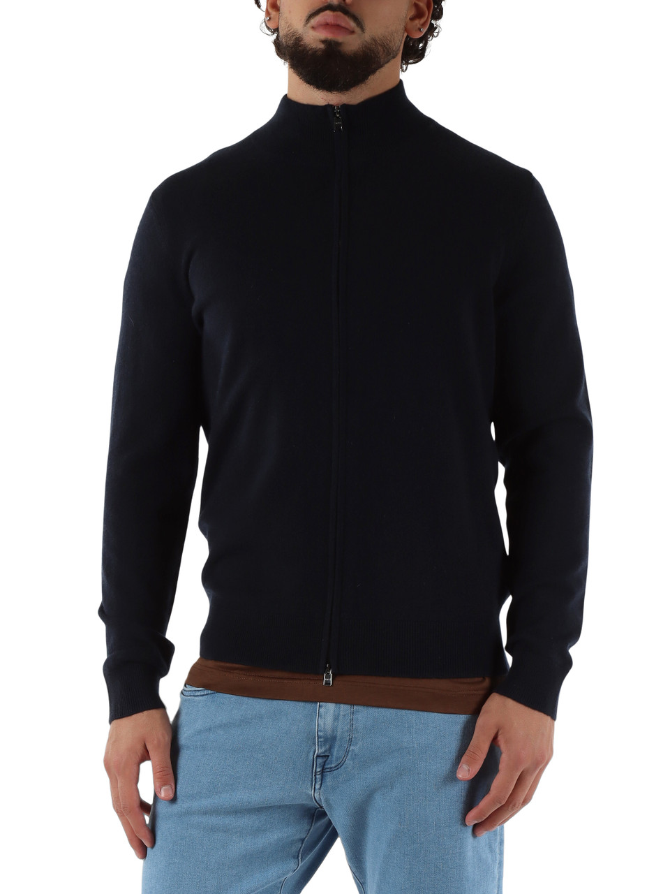 BLU SCURO | Cardigan con zip in cashmere