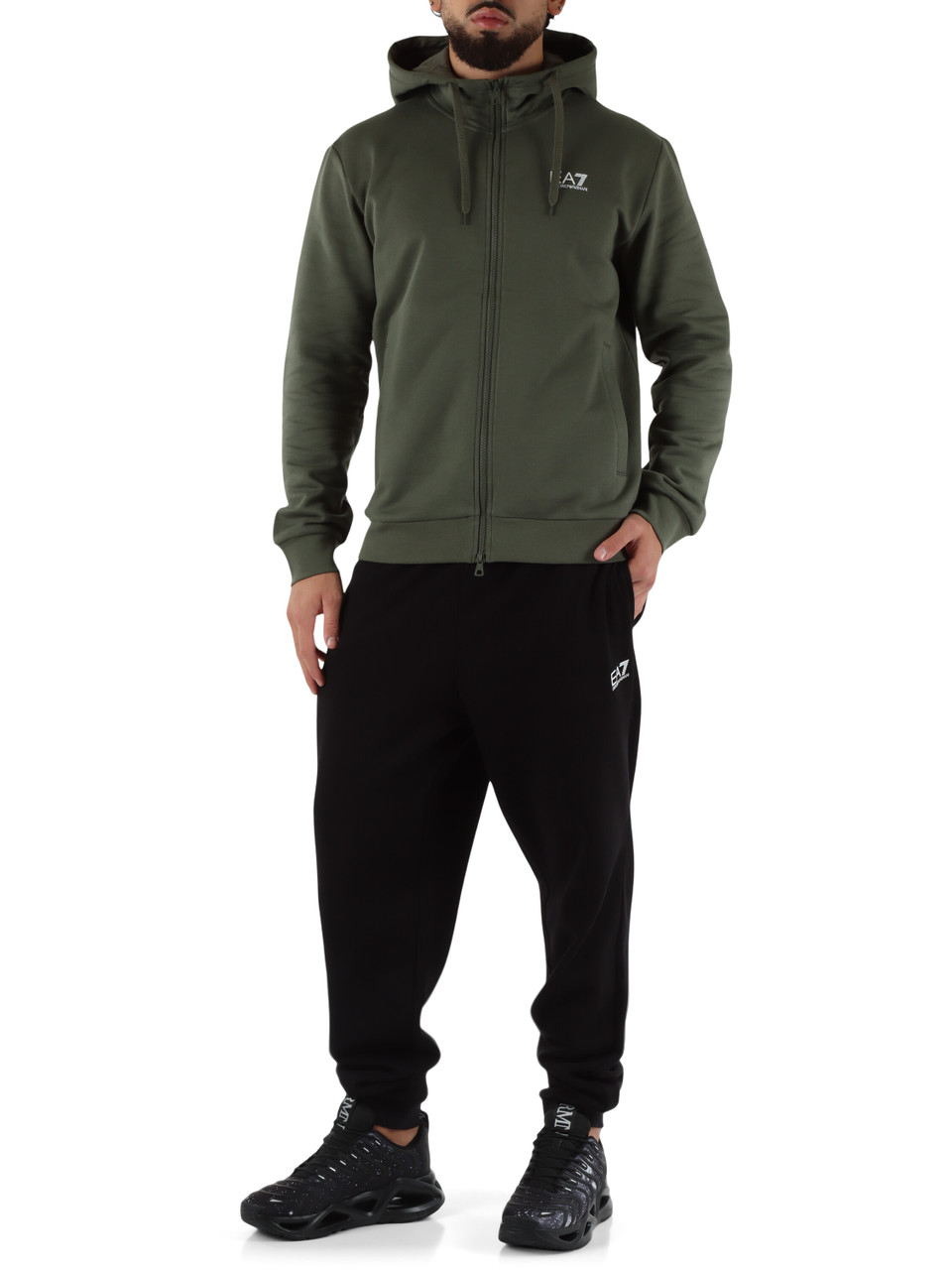 VERDE | Tuta sportiva regular fit composta da felpa con cappuccio e pantaloni