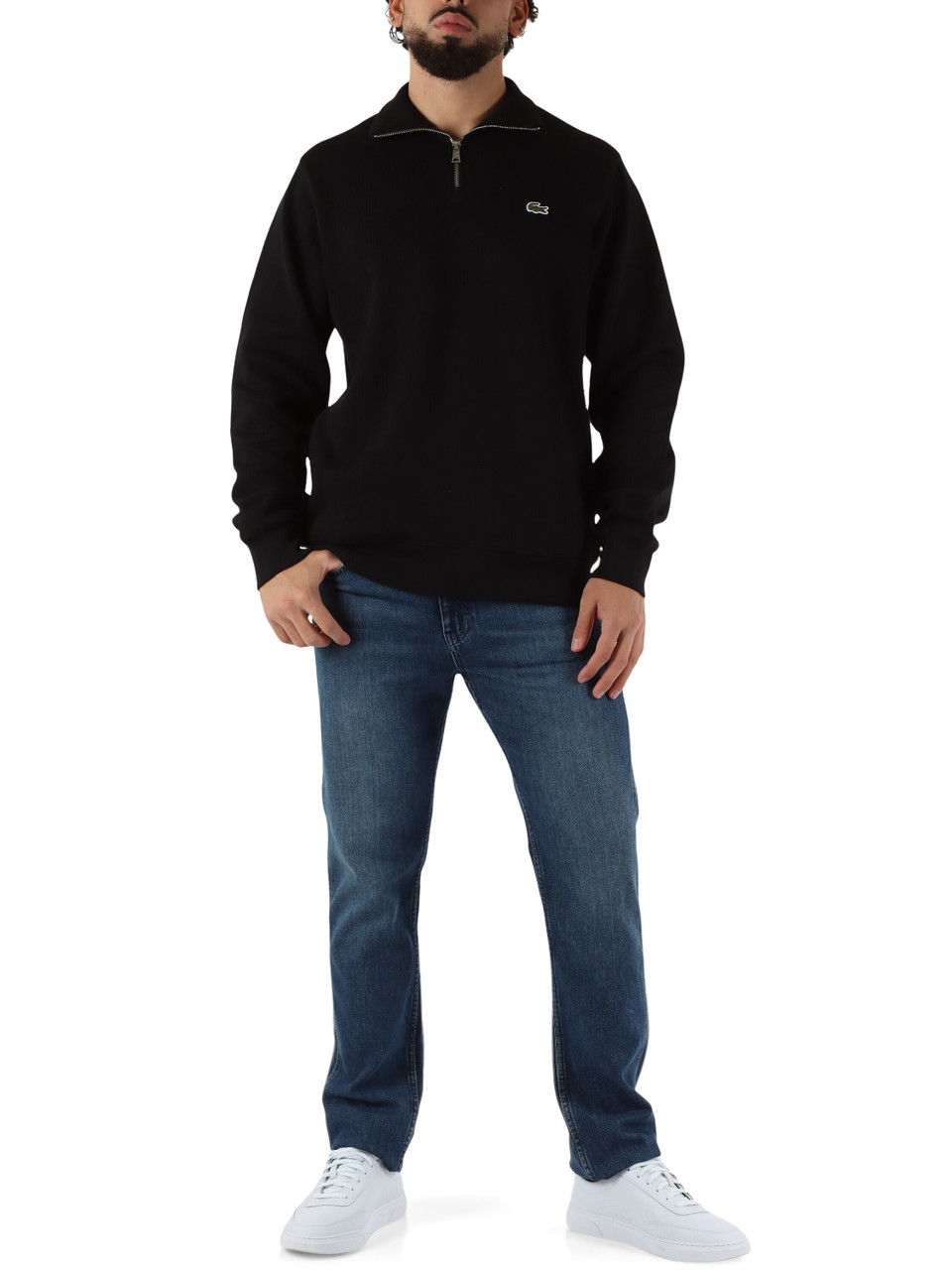 NERO | Felpa classic fit in cotone interlock a costine