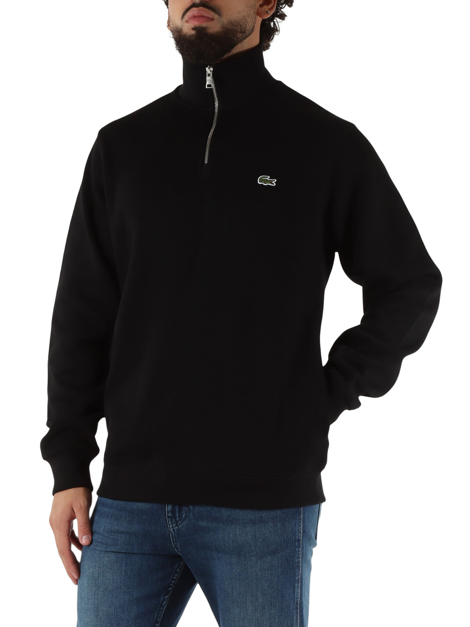 NERO | Felpa classic fit in cotone interlock a costine