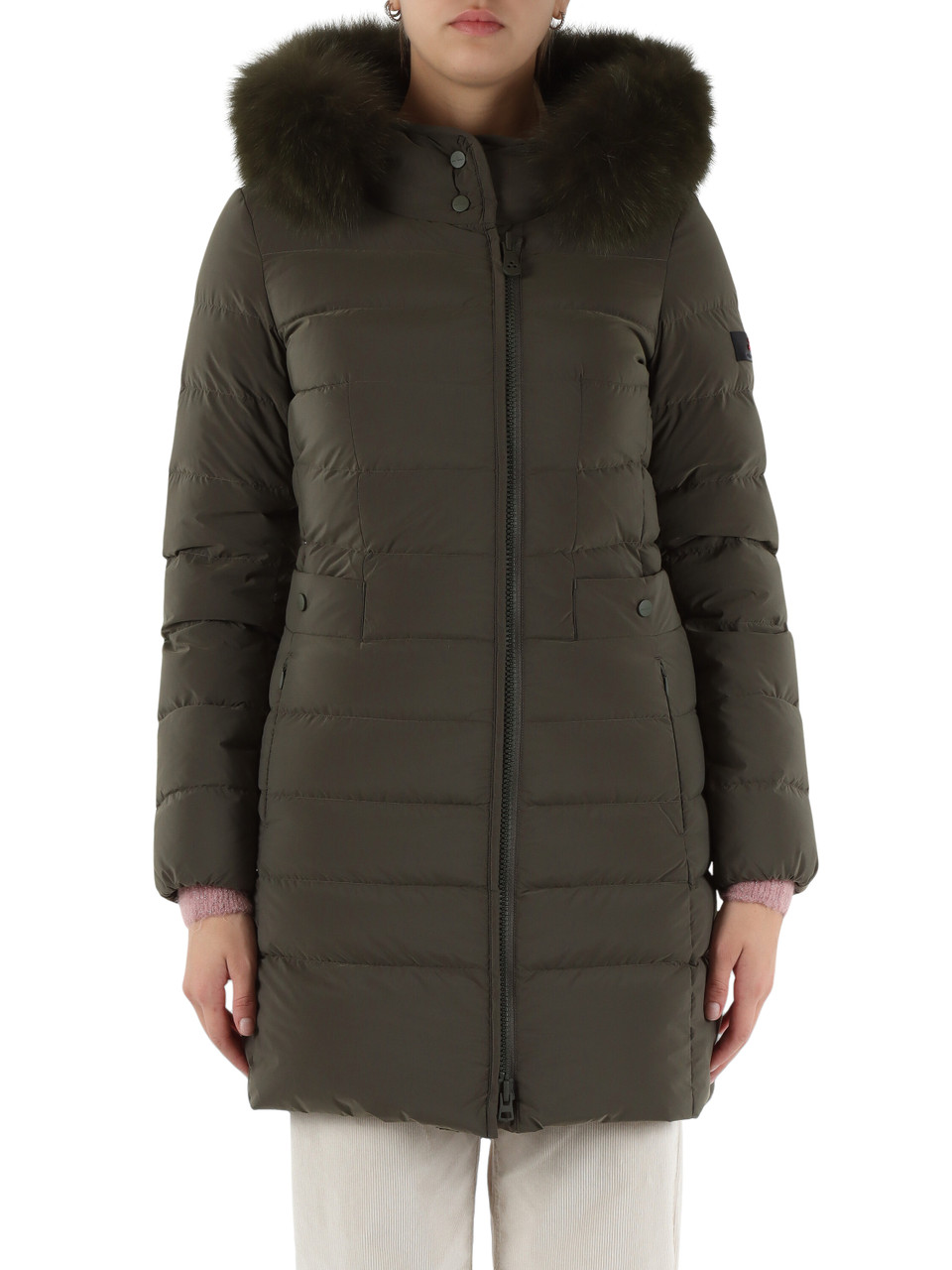 VERDE MILITARE | Piumino trapuntato con cappuccio SERIOLA ML 06 FUR