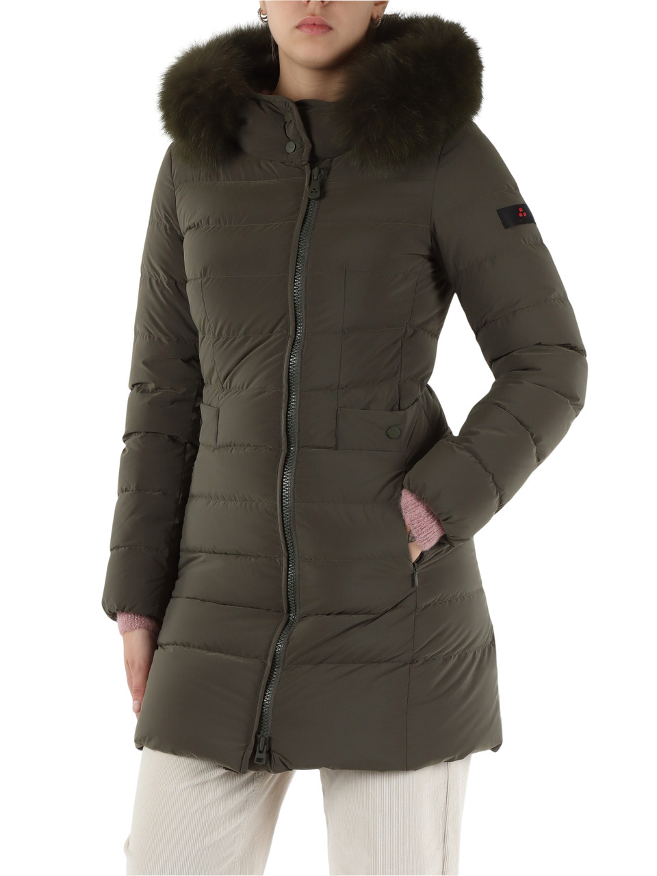 VERDE MILITARE | Piumino trapuntato con cappuccio SERIOLA ML 06 FUR