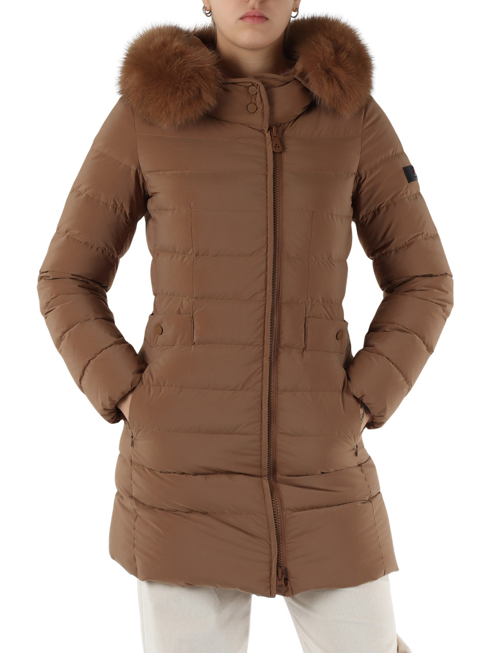 MARRONE CHIARO | Piumino trapuntato con cappuccio SERIOLA ML 06 FUR