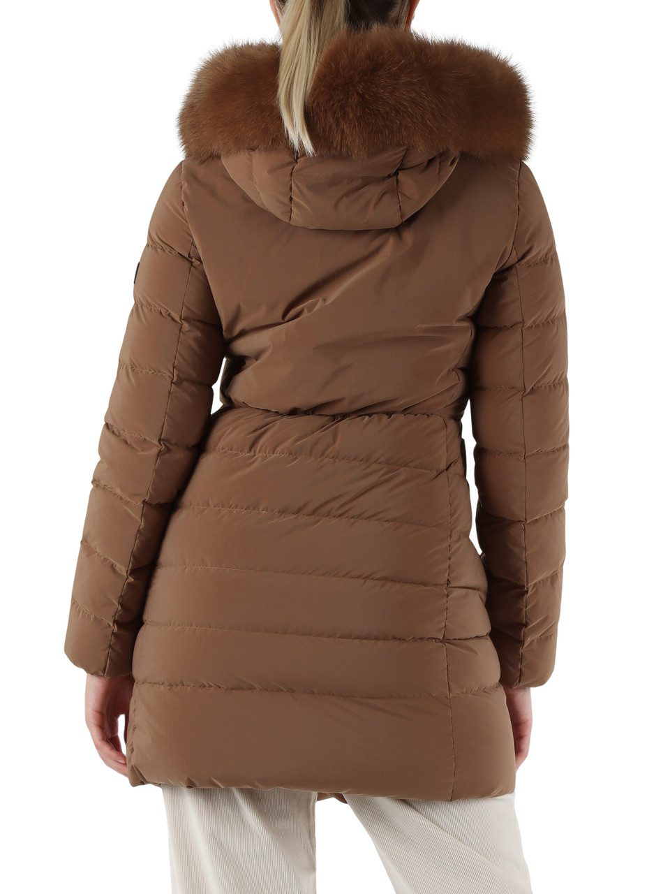 MARRONE CHIARO | Piumino trapuntato con cappuccio SERIOLA ML 06 FUR