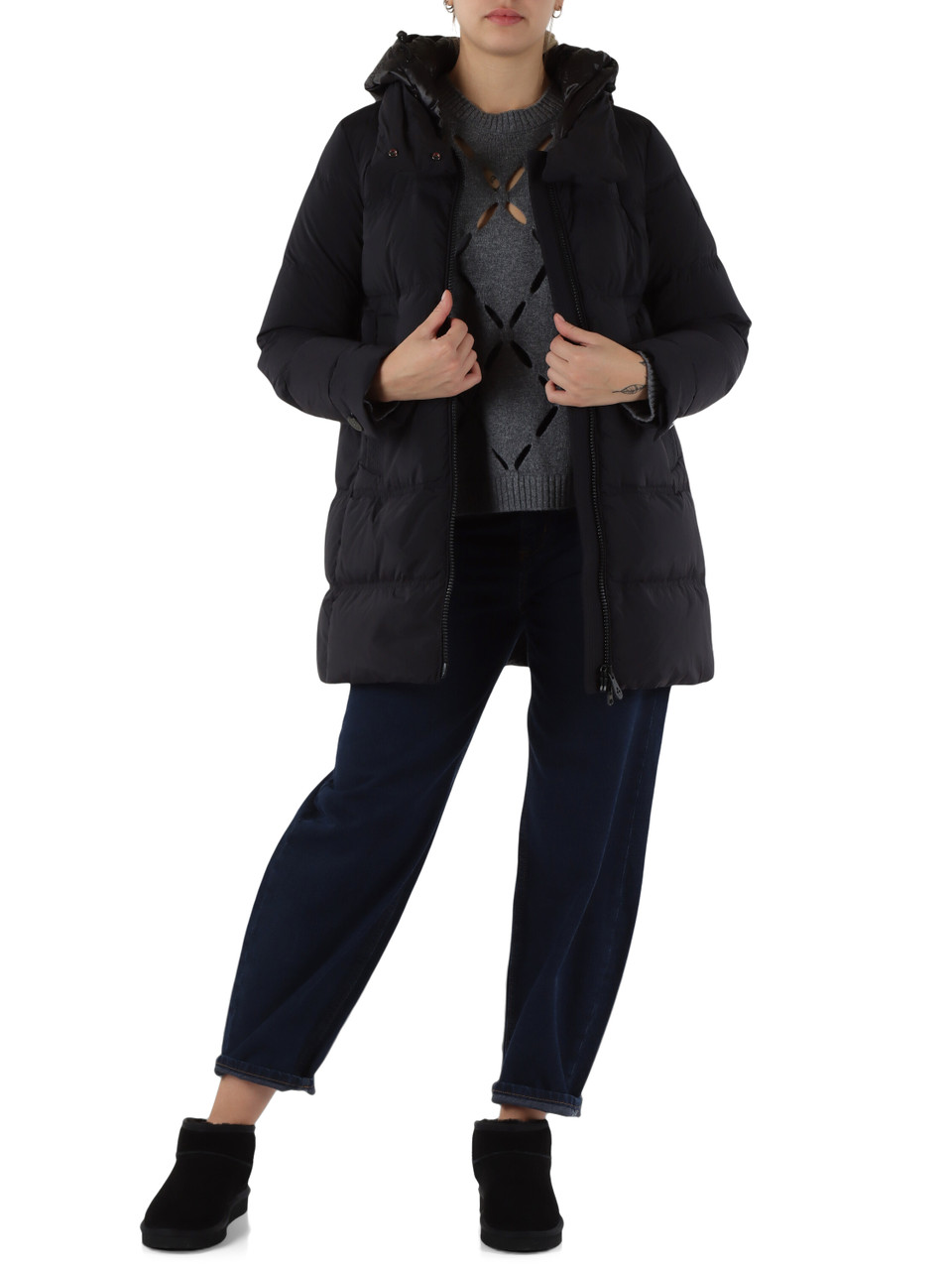 SCHWARZ | UNIX ML BMAT Daunenjacke mit kontrastierender Kapuze