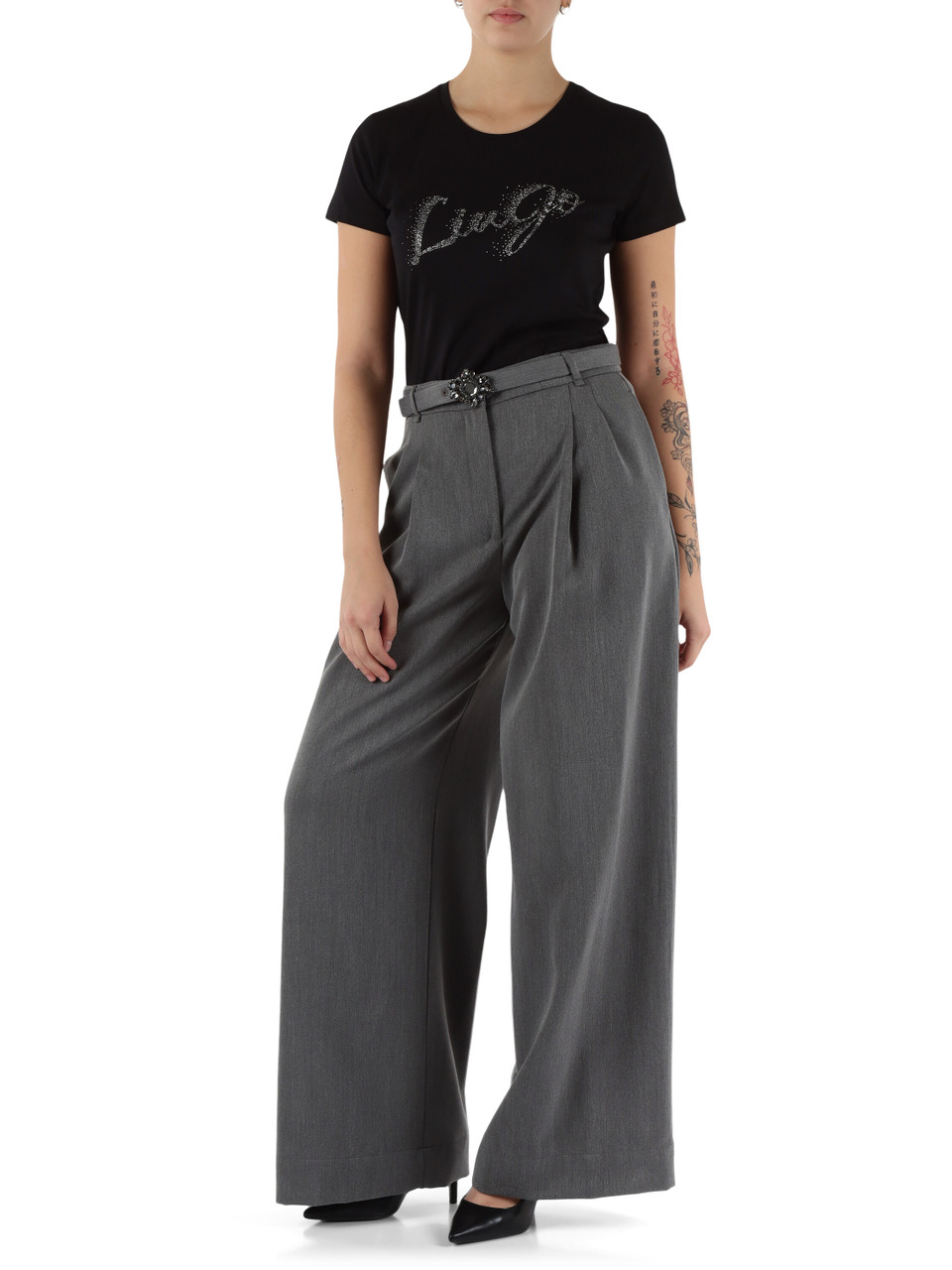 GRIGIO | Pantalone gamba larga in misto viscosa