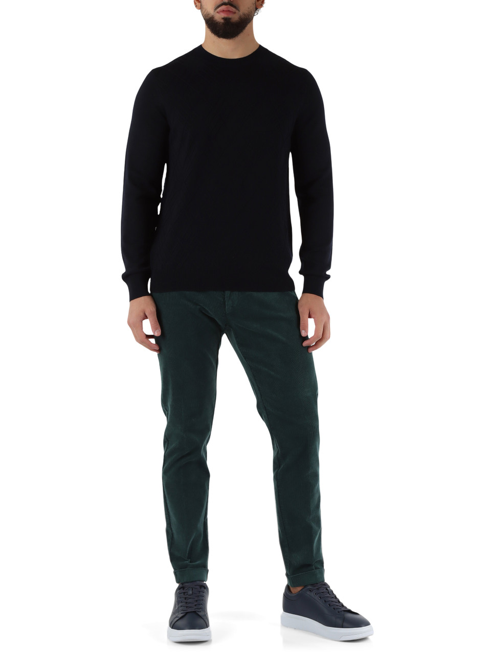 BLU SCURO | Maglia girocollo in lana merino extrafine