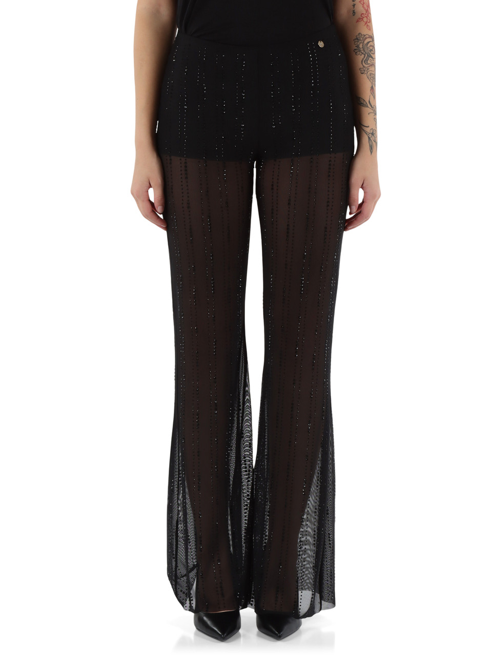 NERO | Pantalone in tulle con strass