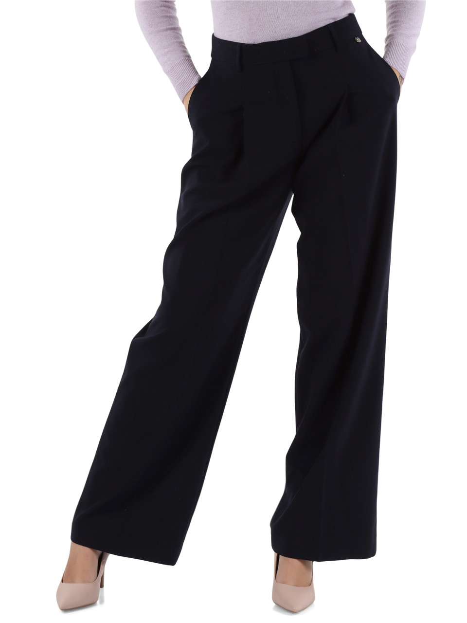 BLU SCURO | Pantalone gamba larga in misto viscosa