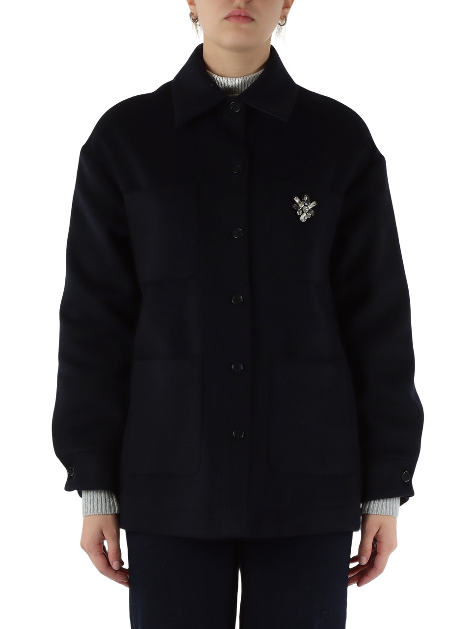 BLU SCURO | Cappottino overshirt in misto lana