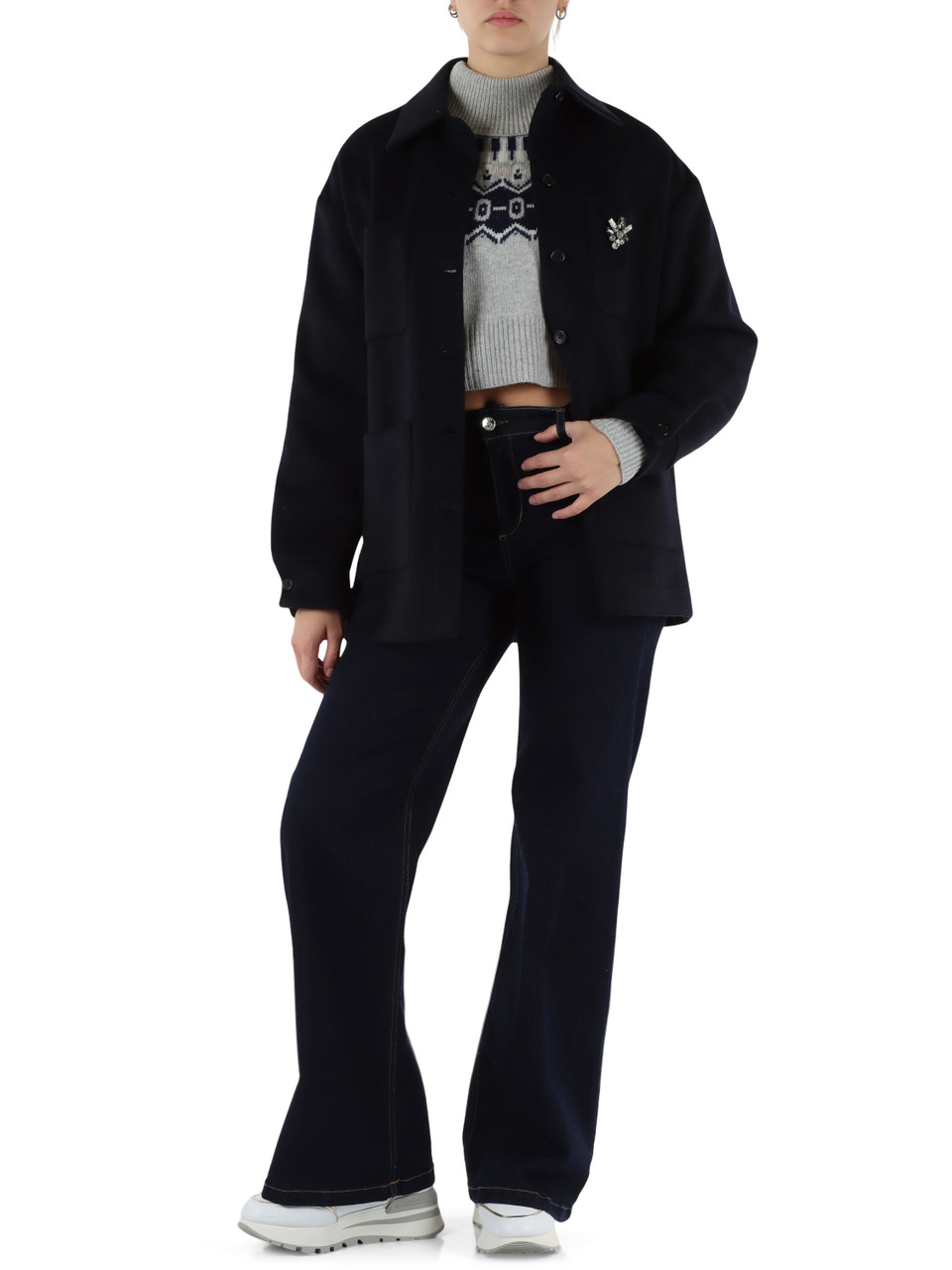 BLU SCURO | Cappottino overshirt in misto lana