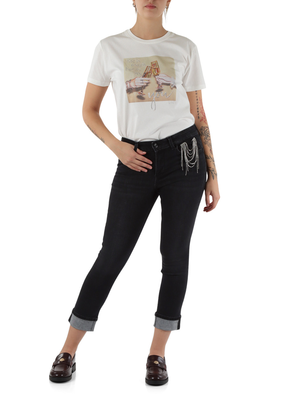 PANNA | T-shirt in cotone con stampa logo frontale