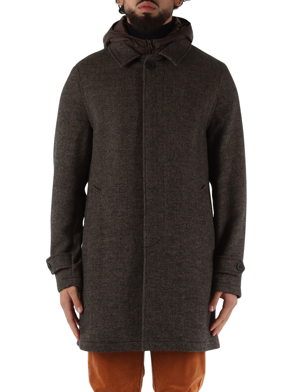 MARRONE | Cappotto MARTINEZ in misto lana chevron