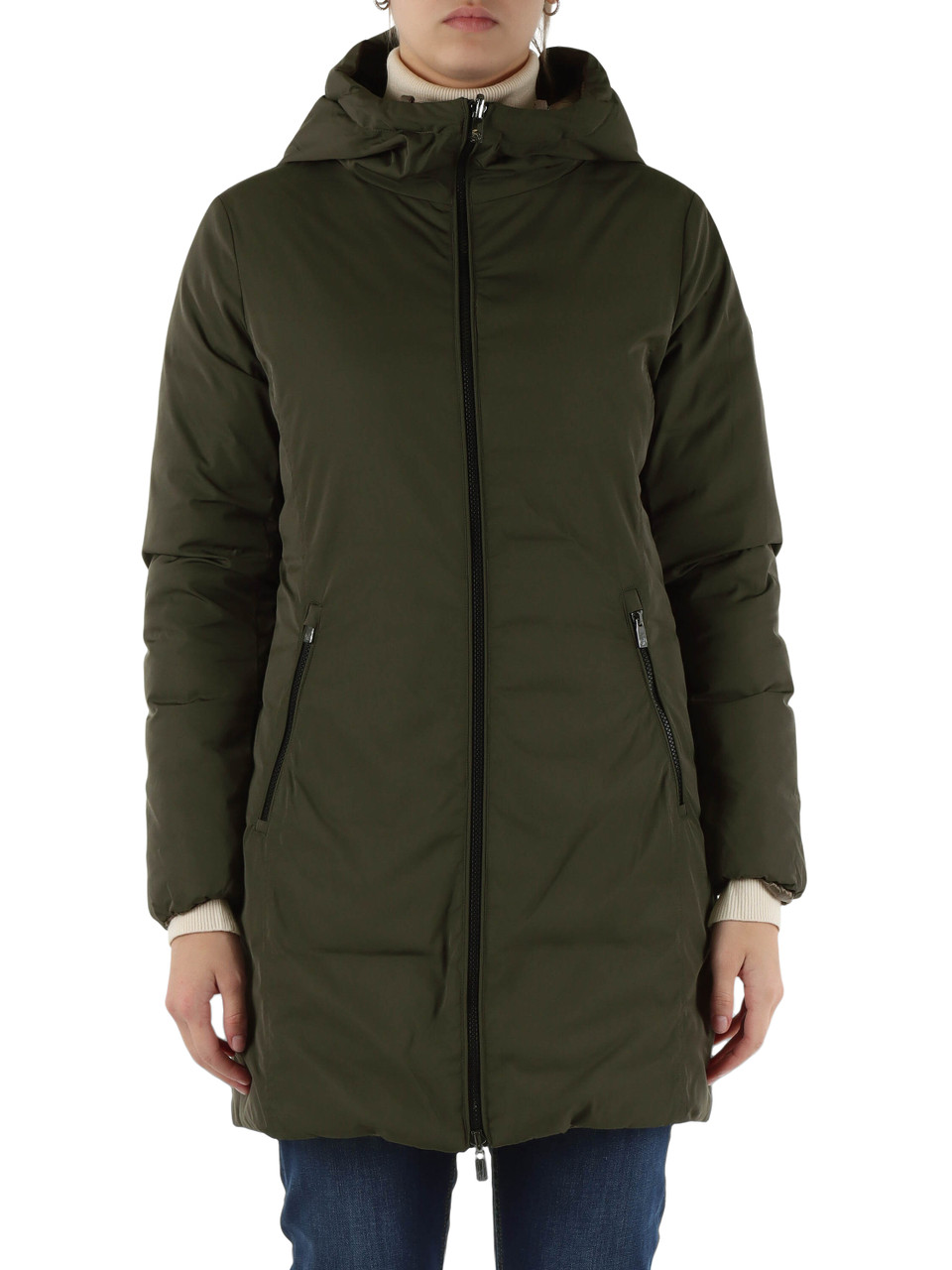 VERDE SCURO | Piumino tre quarti reversibile KALIE 2.0 800 FILL POWER