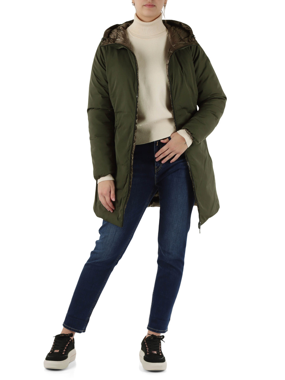 VERDE SCURO | Piumino tre quarti reversibile KALIE 2.0 800 FILL POWER