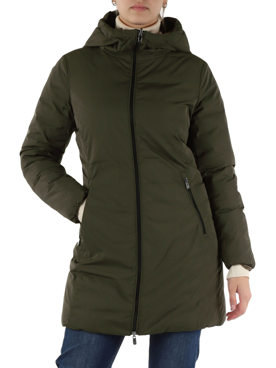 VERDE SCURO | Piumino tre quarti reversibile KALIE 2.0 800 FILL POWER