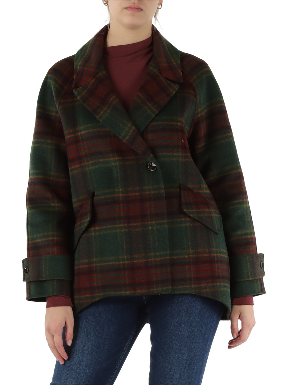 VERDE SCURO | Cappotto a quadri in misto lana