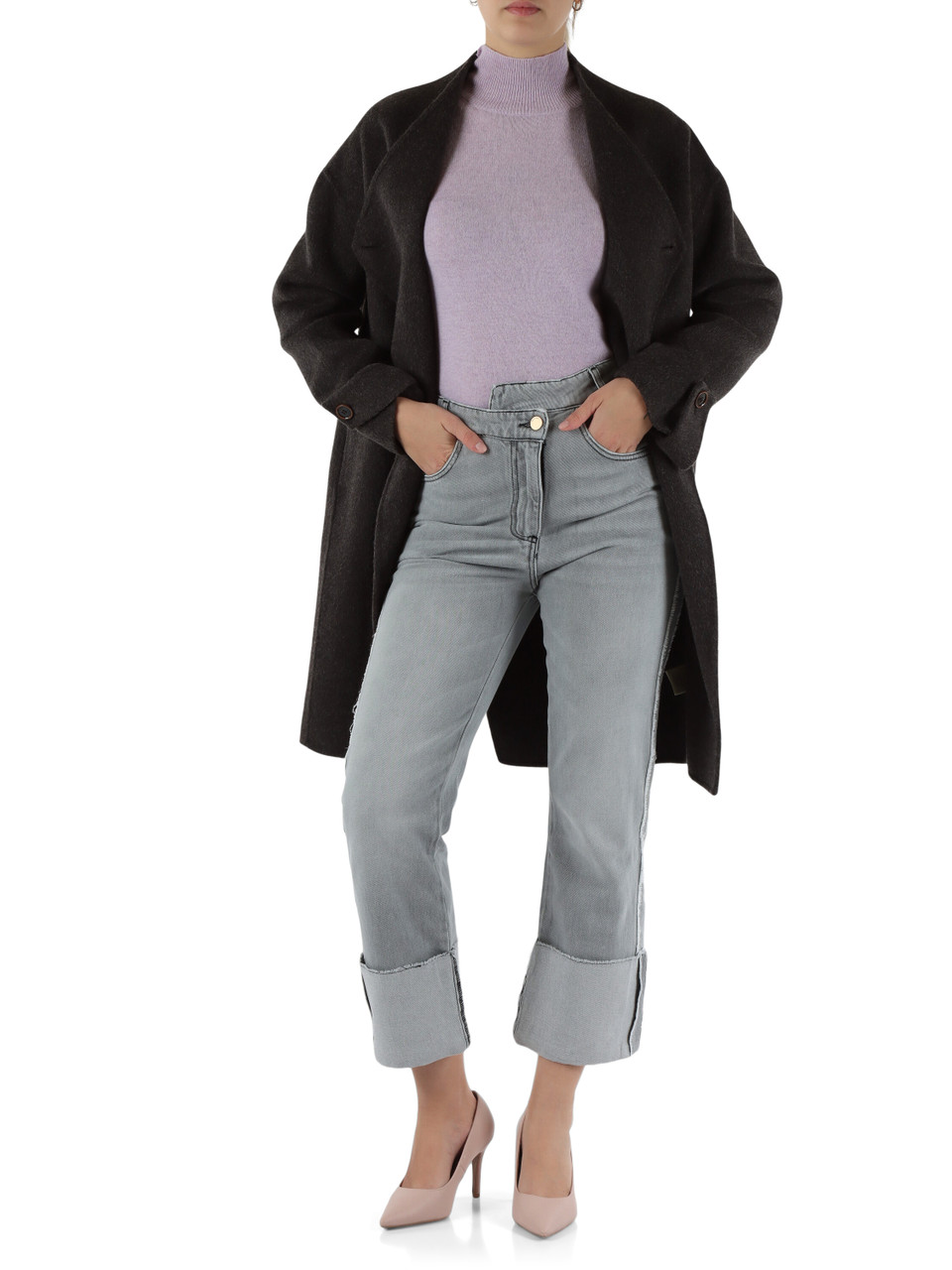 GRIGIO SCURO | Cappotto in misto lana e angora