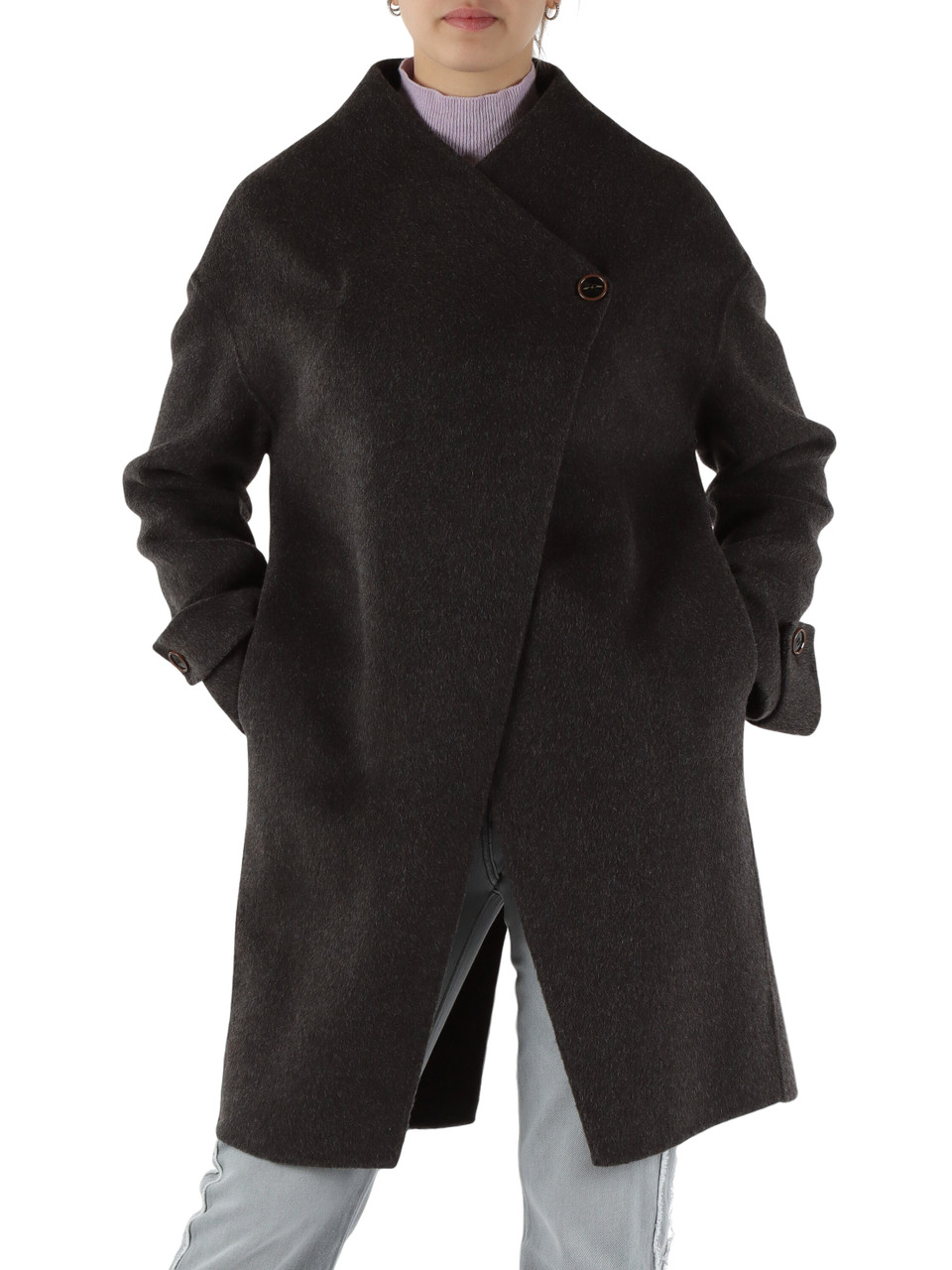GRIGIO SCURO | Cappotto in misto lana e angora
