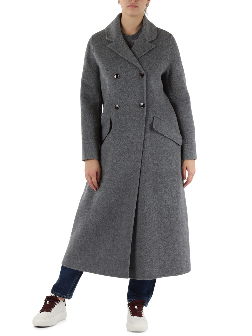 GRIGIO | Cappotto lungo in misto lana, angora e alpaca