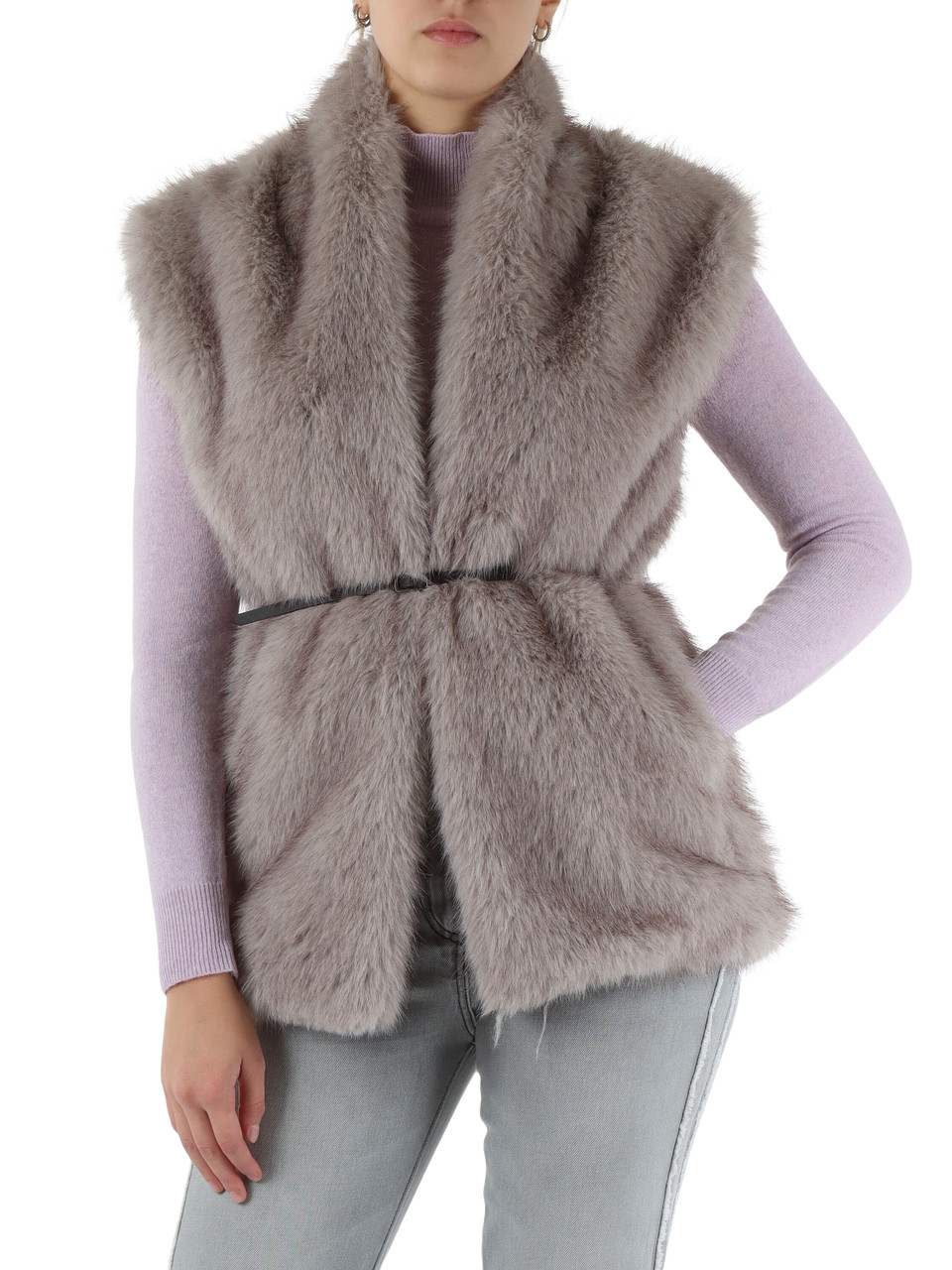 GRIGIO | Gilet in ecopelliccia con cintura