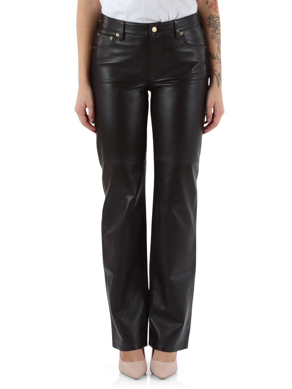 MARRONE | Pantaloni cinque tasche in pelle