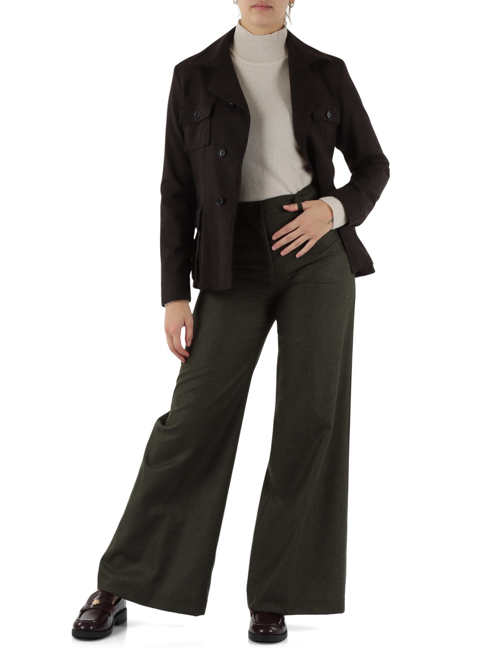 VERDE SCURO | Pantalone quattro tasche in misto lana vergine