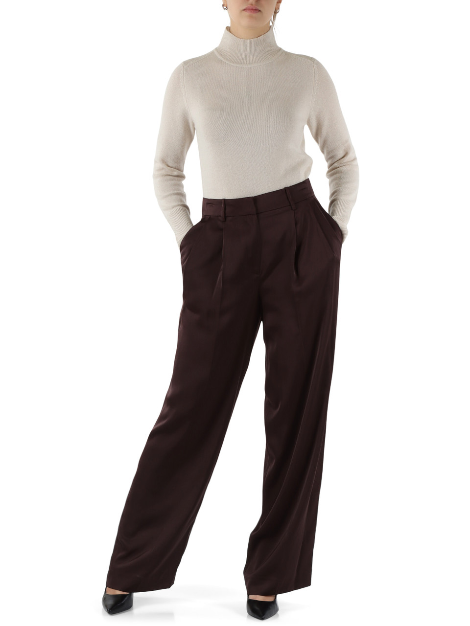 MARRONE | Pantalone gamba larga in satin