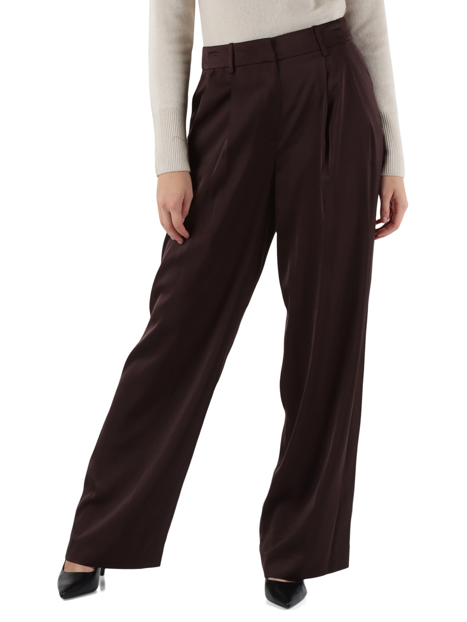 MARRONE | Pantalone gamba larga in satin