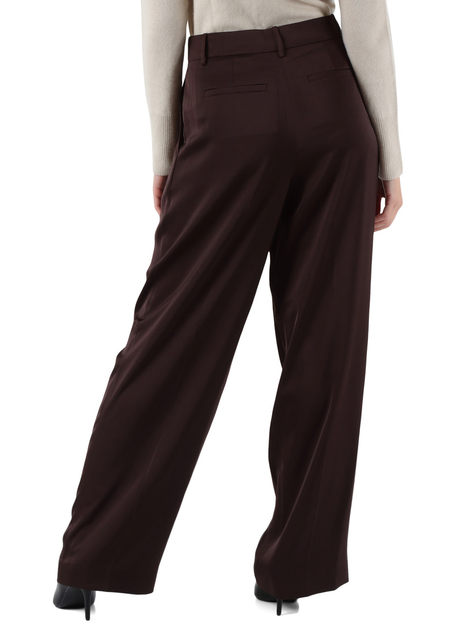 MARRONE | Pantalone gamba larga in satin