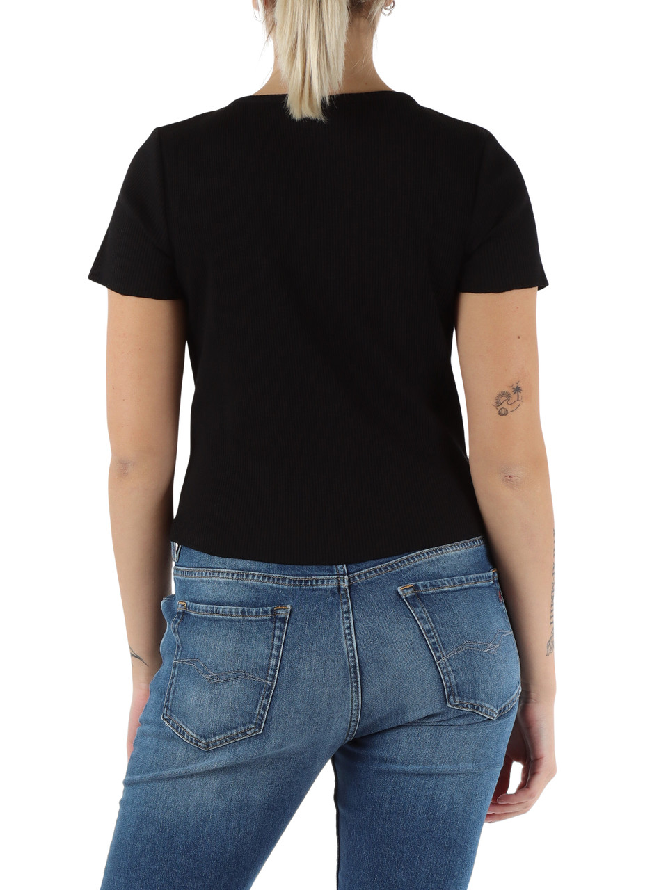 NERO | T-shirt a costine con scritta logo