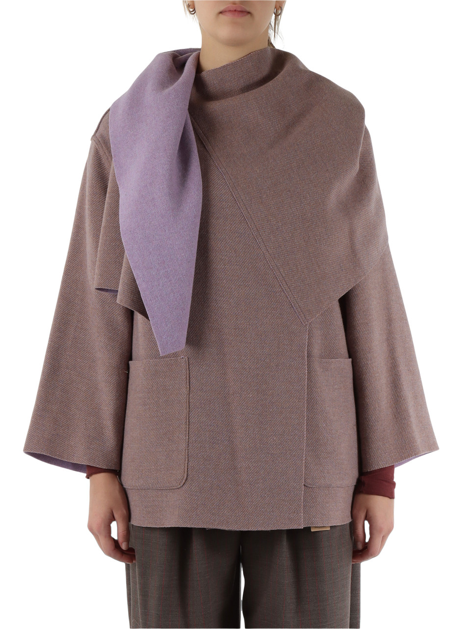 VIOLA CHIARO | Cappottino reversibile in panno di misto lana vergine