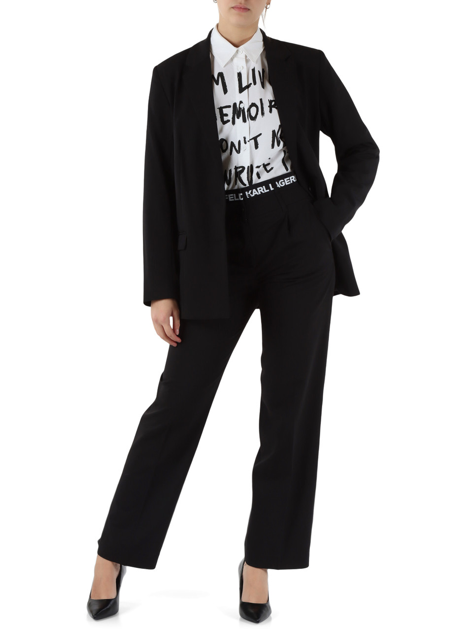 NERO | Pantalone in misto viscosa con inserto stampa logo