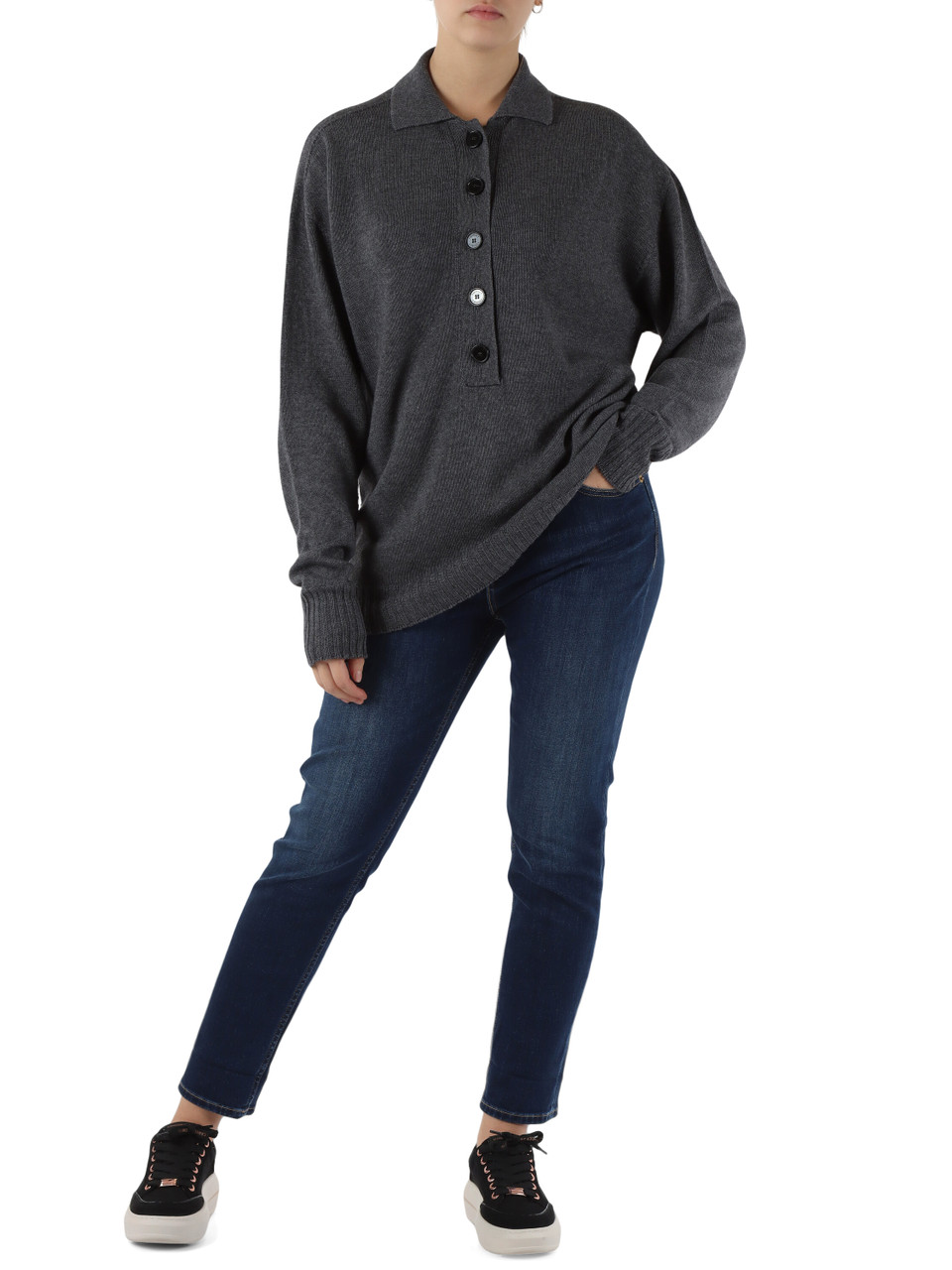 GRIGIO | Maglia collo a polo in lana e cotone