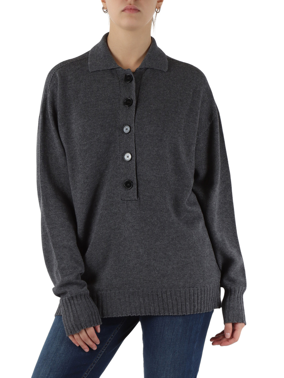 GRIGIO | Maglia collo a polo in lana e cotone