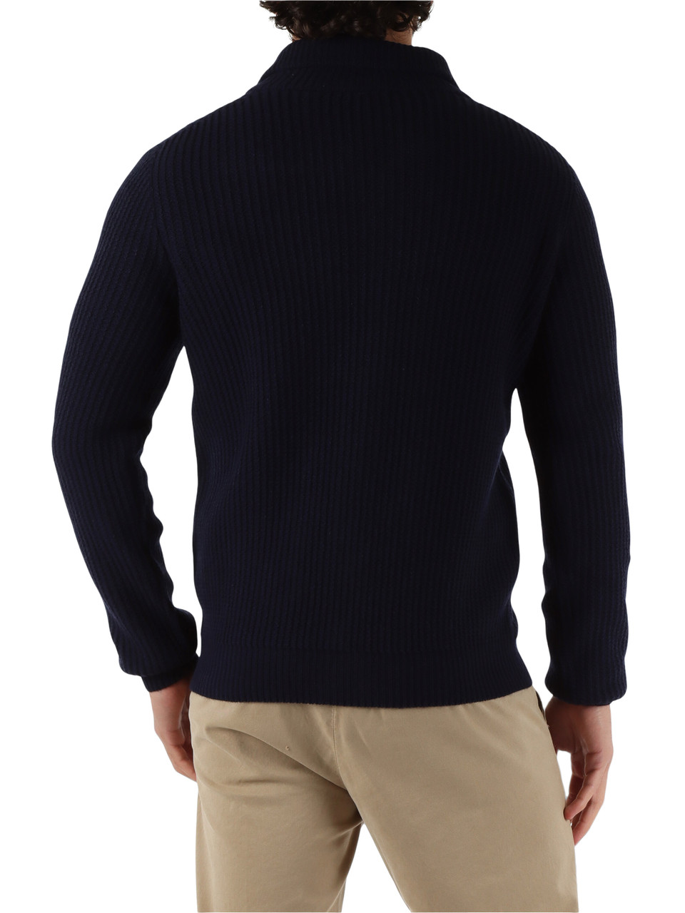 BLU SCURO | Cardigan con zip in lana merino extrafine