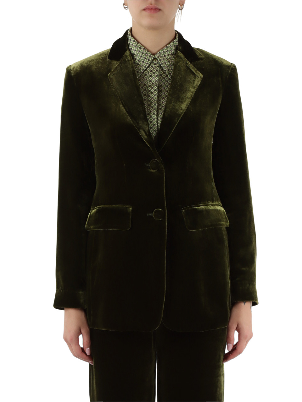 VERDE MILITARE | Giacca FLUID VELVET in viscosa e seta
