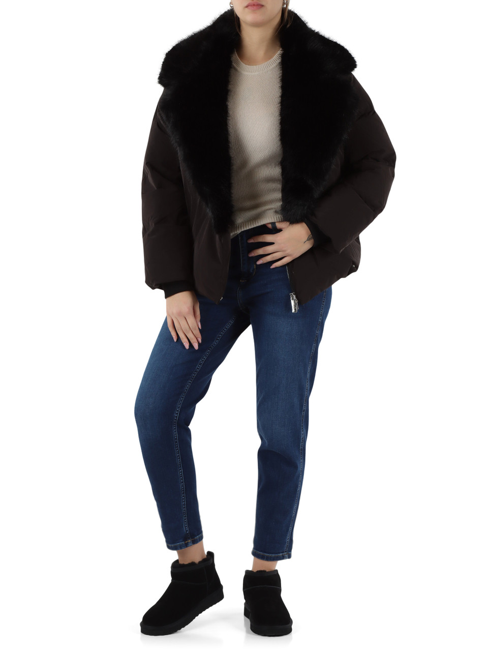 NERO | Piumino FD W080 con inserti ecopelliccia