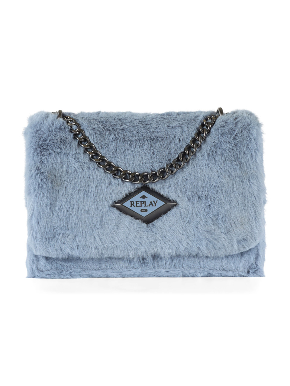 CELESTE | Borsa a tracolla in ecopelliccia con placca logo