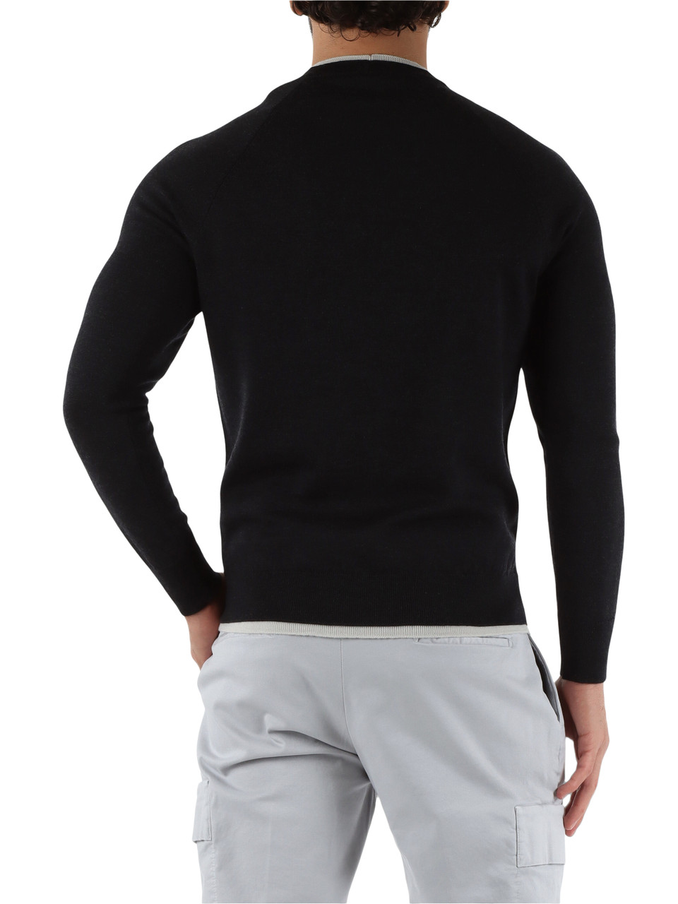 GRIGIO SCURO | Maglia girocollo in lana con dettagli a contrasto