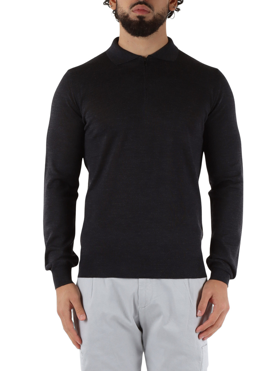 GRIGIO SCURO | Maglia collo a polo in lana merino extrafine GRIGIO SCURO | Maglia collo a polo in lana merino extrafine