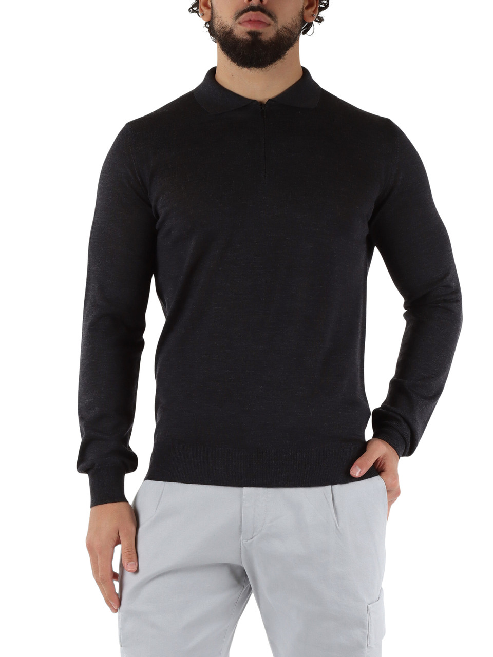GRIGIO SCURO | Maglia collo a polo in lana merino extrafine GRIGIO SCURO | Maglia collo a polo in lana merino extrafine
