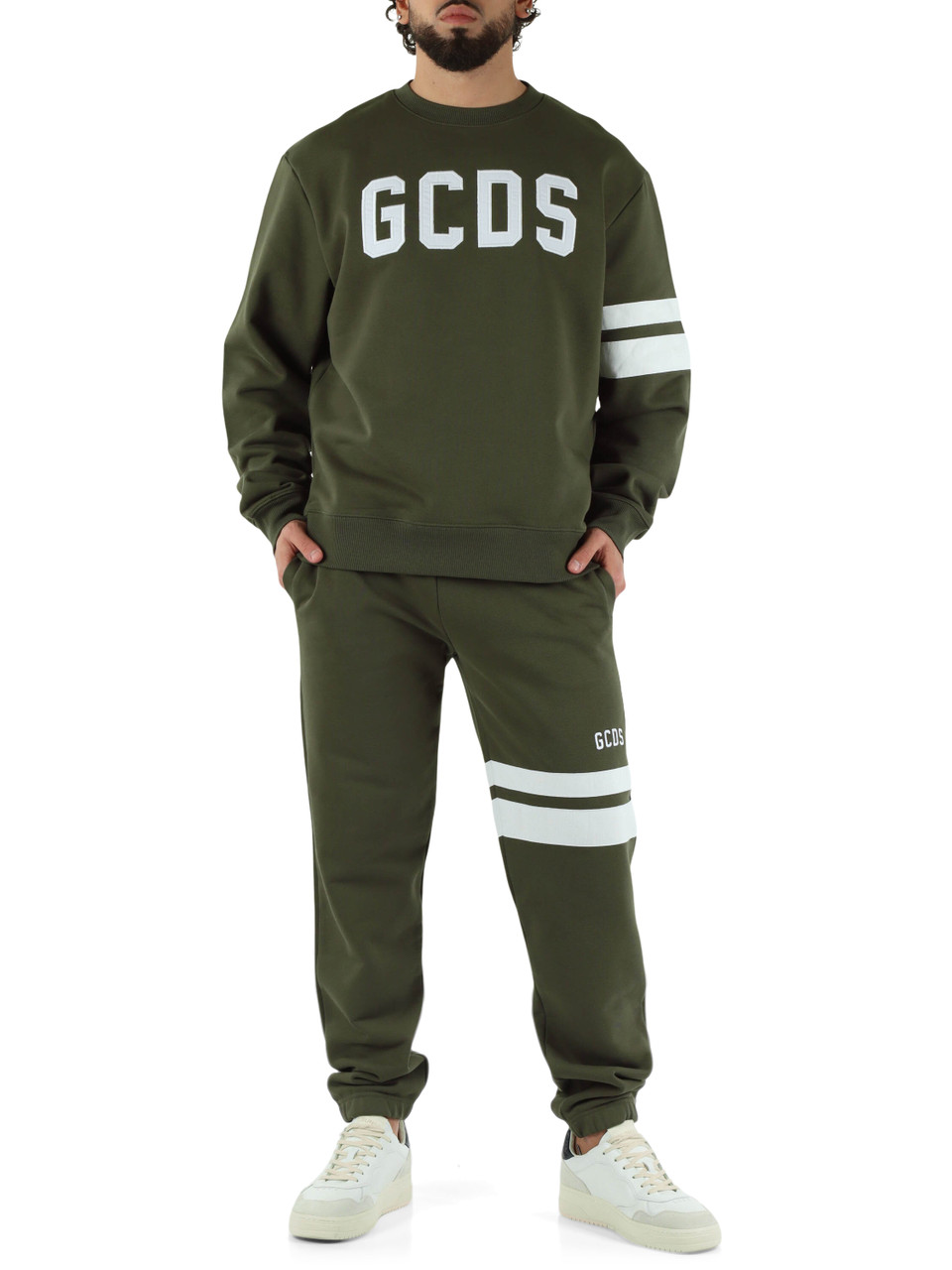 VERDE MILITARE | Felpa regular fit in cotone garzato