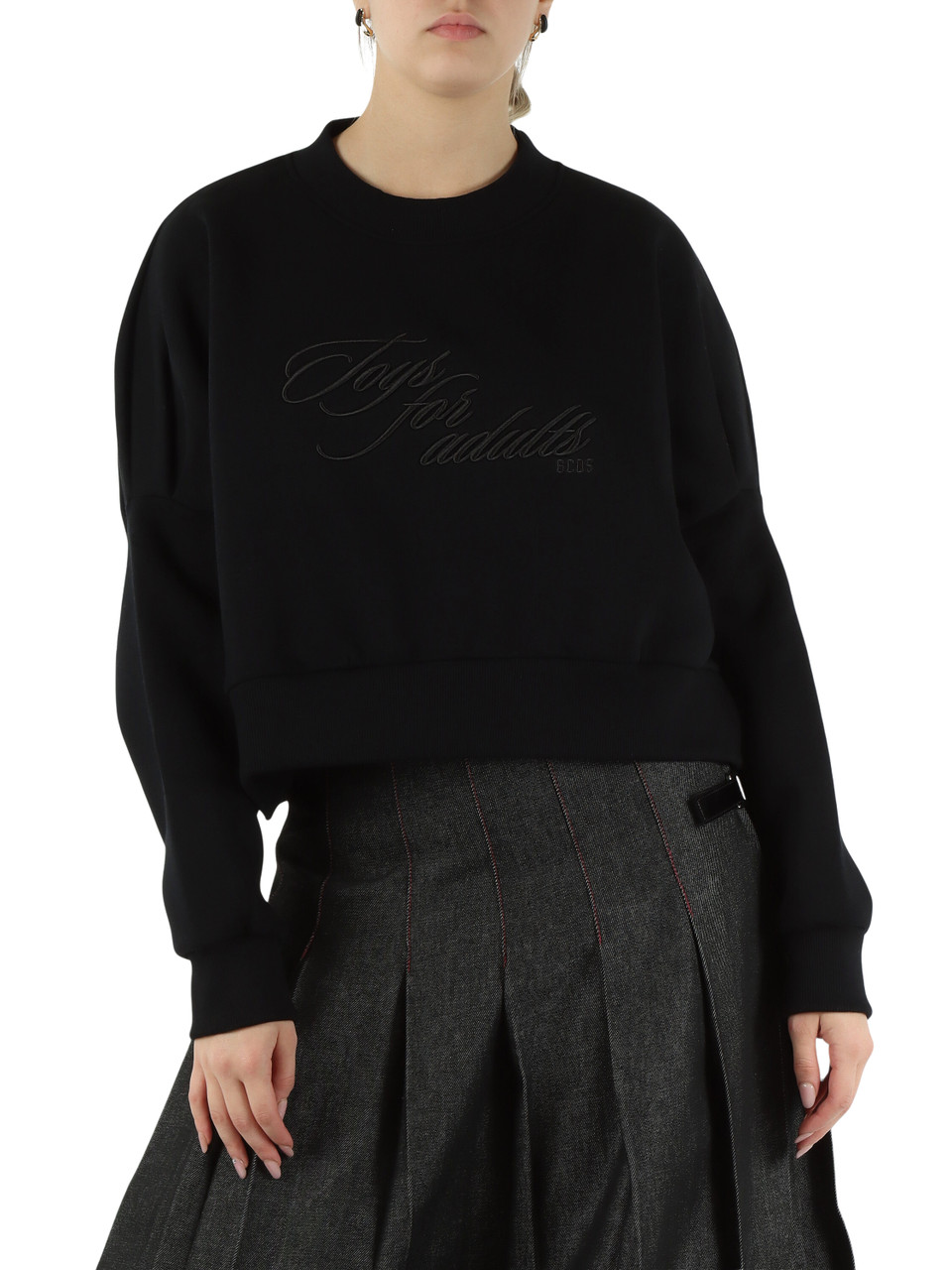 NERO | Felpa cropped con ricamo frontale NERO | Felpa cropped con ricamo frontale